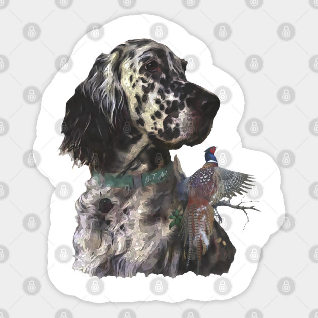 English Setter With Pheasants,  Art Sticker by TammyHunterArt