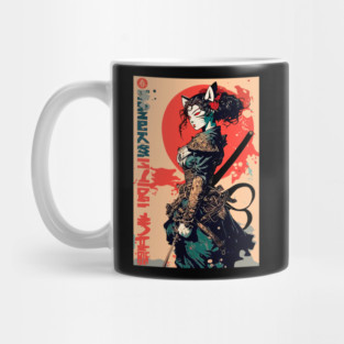 Cool Samurai Cat Girl Warrior Urban Japanese Mug