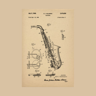 Vintage Saxophone Patent Diagram, Sax Player Gift, Saxophonist Gift, Saxophone Teacher Gift, Musical Instrument Diagram T-Shirt