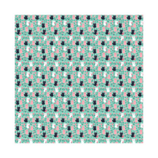 Cute Cats and Flowers Pattern: Pink and Mint T-Shirt