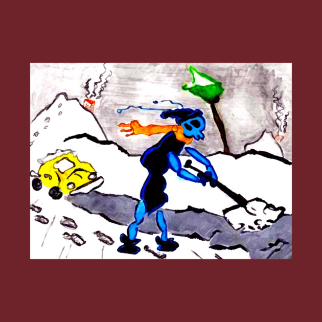 Alien Ant Shovels Snow by DonWillisJrArt