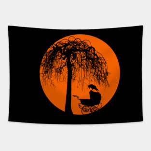 Horror-Loving Mom Baby Carriage with Raven Tapestry