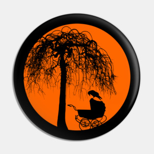Horror-Loving Mom Baby Carriage with Raven Pin