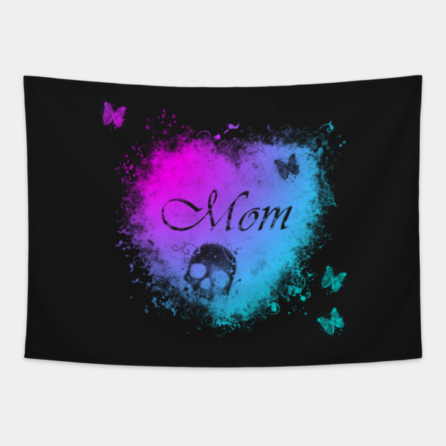 Neon Grungy Gothic Mom, Skull & Butterflies Tapestry by HolidayBug