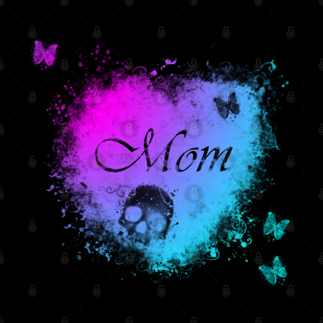 Neon Grungy Gothic Mom, Skull & Butterflies by HolidayBug