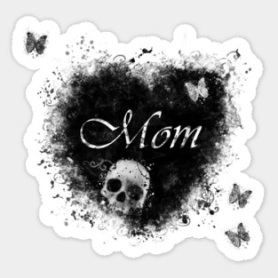 Grungy Gothic Mom, Skull & Butterflies Sticker