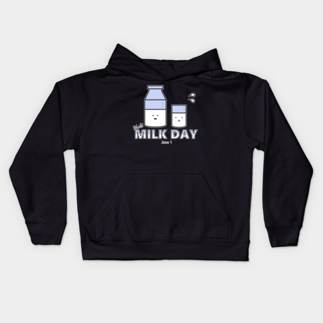 Milk Day, cute kawaii milk glass and bottle Kids Hoodie by HolidayBug