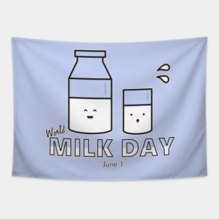 Milk Day, cute kawaii milk glass and bottle Tapestry