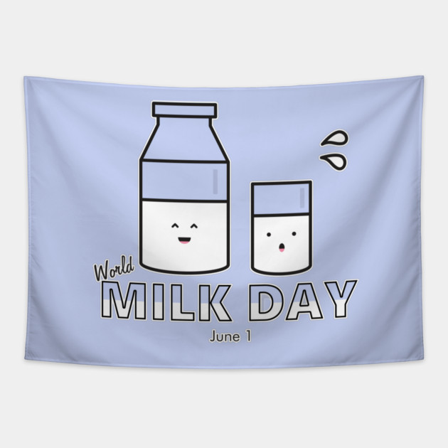 Milk Day, cute kawaii milk glass and bottle Tapestry by HolidayBug