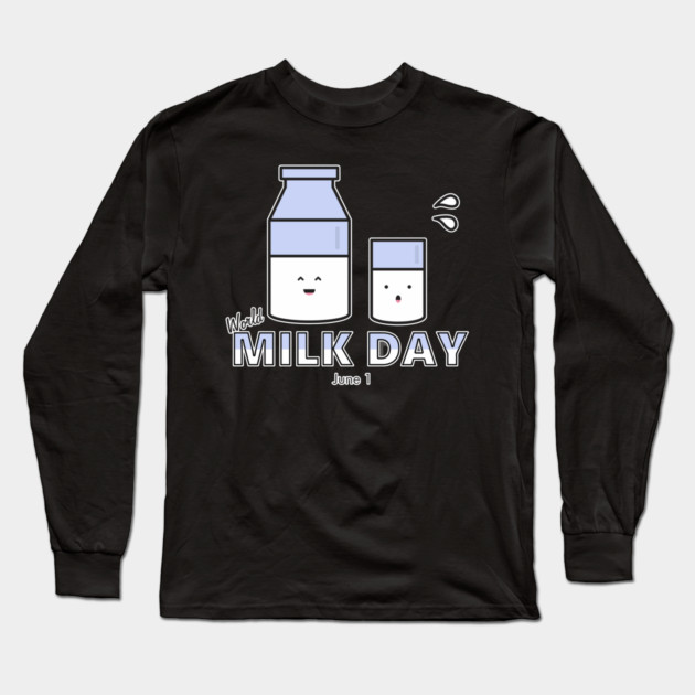 Milk Day, cute kawaii milk glass and bottle Long Sleeve T-Shirt by HolidayBug