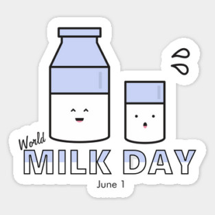 Milk Day, cute kawaii milk glass and bottle Sticker