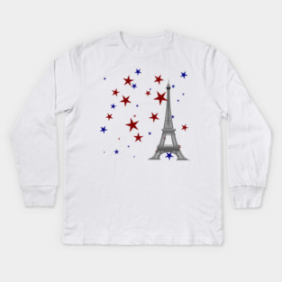 Eiffel Tower with Stars Kids Long Sleeve T-Shirt