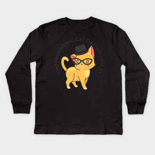 International Cat Day, hipster cat Kids Long Sleeve T-Shirt