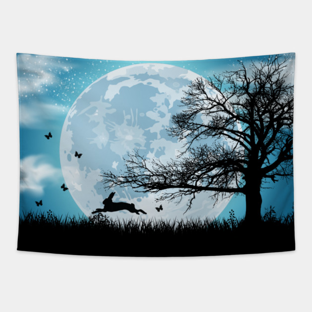 Mystical Moon with Rabbit Silhouette Tapestry by HolidayBug