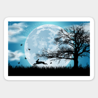 Mystical Moon with Rabbit Silhouette Sticker