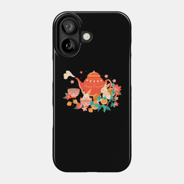 Chuseok Mid-Autumn Festival Teapot and Bunnies Phone Case by HolidayBug