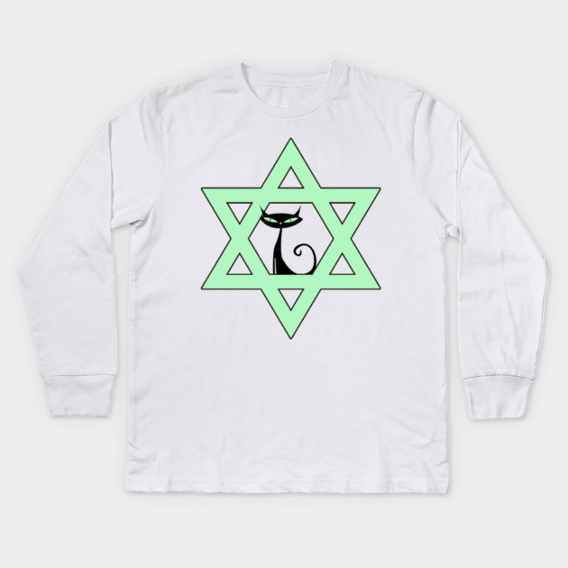 Jewish Kitty Cat Star of David Kids Long Sleeve T-Shirt by HolidayBug