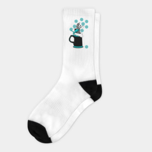 Black and Teal Beer Stein and Flowers Oktoberfest Socks