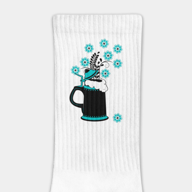 Black and Teal Beer Stein and Flowers Oktoberfest by HolidayBug