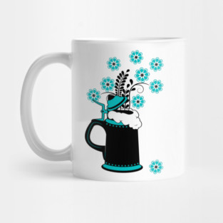 Black and Teal Beer Stein and Flowers Oktoberfest Mug