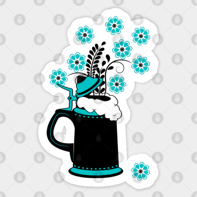 Black and Teal Beer Stein and Flowers Oktoberfest Sticker by HolidayBug