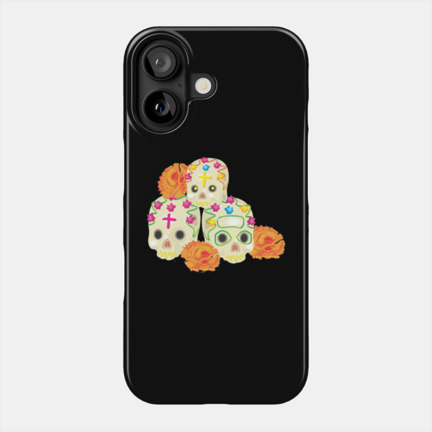 Day of the Dead Sugar Skulls and Marigolds Phone Case by HolidayBug