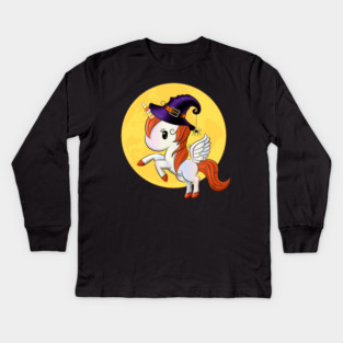 Halloween Unicorn Pegasus Witch Kids Long Sleeve T-Shirt