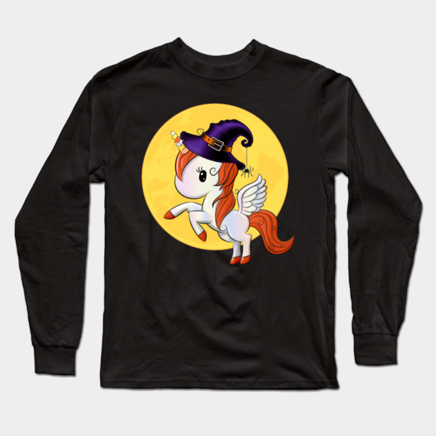 Halloween Unicorn Pegasus Witch Long Sleeve T-Shirt by HolidayBug
