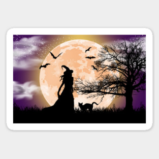 Mystical Witch, Black Cat, Full Moon Sticker