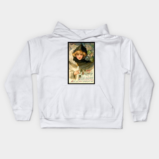 Vintage Girl with Candles Girl and Goblins Kids Hoodie by HolidayBug