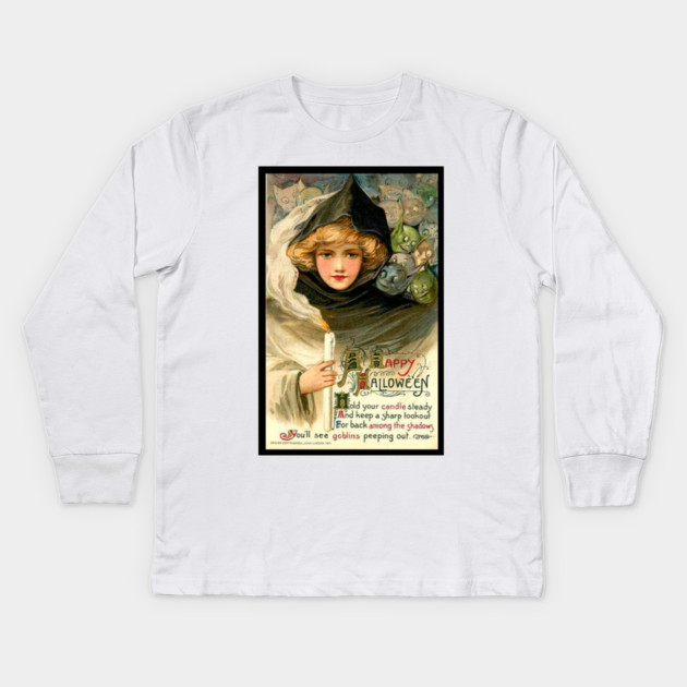 Vintage Girl with Candles Girl and Goblins Kids Long Sleeve T-Shirt by HolidayBug
