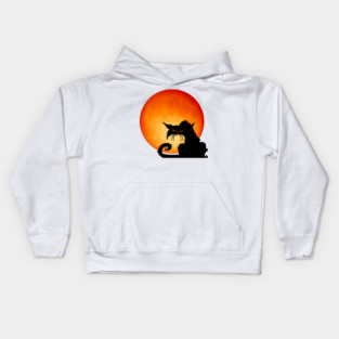 Black Cat Orange Moon Kids Hoodie