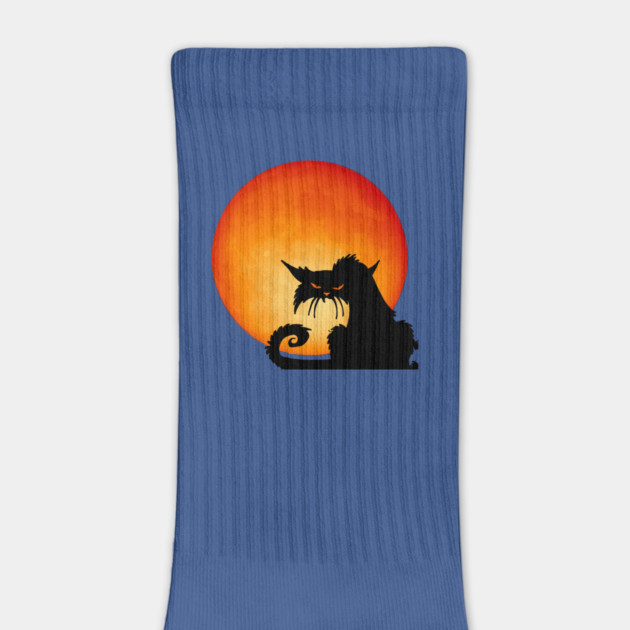 Black Cat Orange Moon by HolidayBug