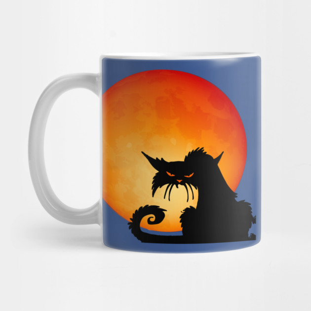 Black Cat Orange Moon by HolidayBug