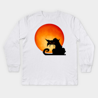 Black Cat Orange Moon Kids Long Sleeve T-Shirt