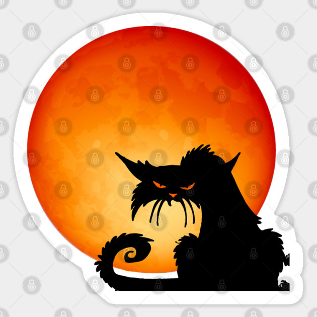 Black Cat Orange Moon Sticker by HolidayBug
