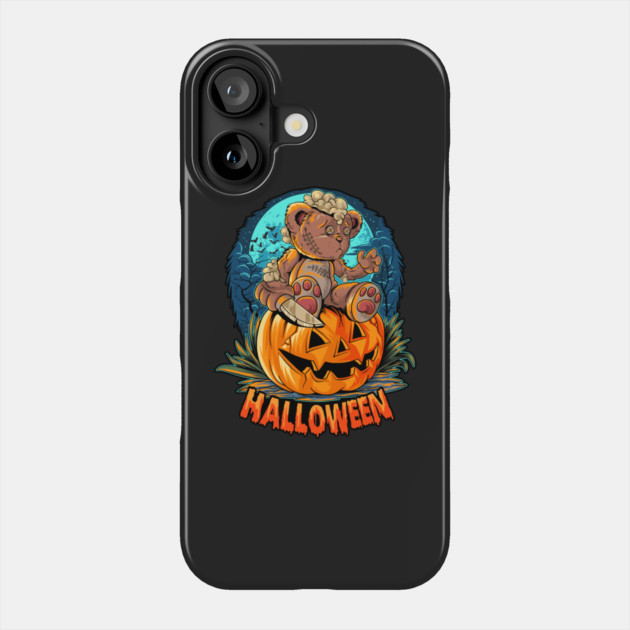 Killer Teddy Bear Halloween Jack-o-lantern Phone Case by HolidayBug