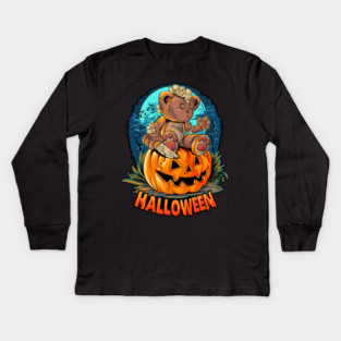 Killer Teddy Bear Halloween Jack-o-lantern Kids Long Sleeve T-Shirt