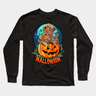 Killer Teddy Bear Halloween Jack-o-lantern Long Sleeve T-Shirt
