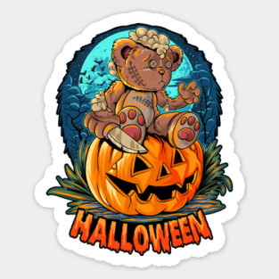 Killer Teddy Bear Halloween Jack-o-lantern Sticker