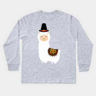 Cute Thanksgiving Llama Kids Long Sleeve T-Shirt