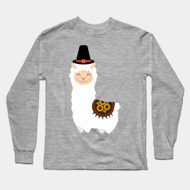 Cute Thanksgiving Llama Long Sleeve T-Shirt by HolidayBug