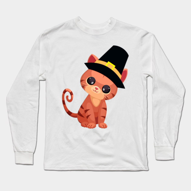 Thanksgiving Pilgrim Cat Long Sleeve T-Shirt by HolidayBug