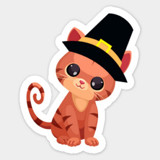 Thanksgiving Pilgrim Cat Sticker