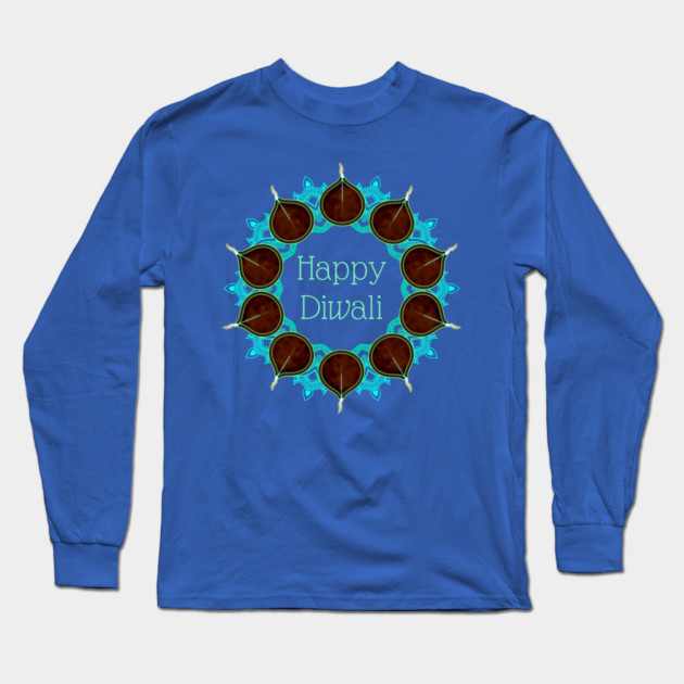 Diwali Turquoise Mandala with Deepas Long Sleeve T-Shirt by HolidayBug