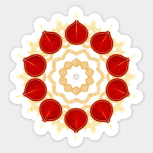 Diwali Burnt Orange Diyas on Gold Mandala Sticker