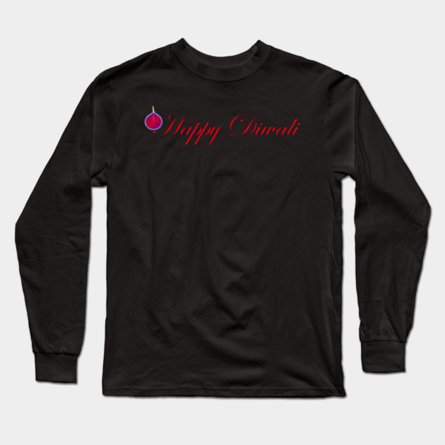 Elegant Purple Diya Happy Diwali Long Sleeve T-Shirt by HolidayBug