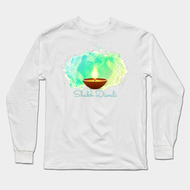 Diya Diwali Green Watercolor Long Sleeve T-Shirt by HolidayBug