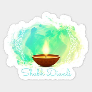 Diya Diwali Green Watercolor Sticker