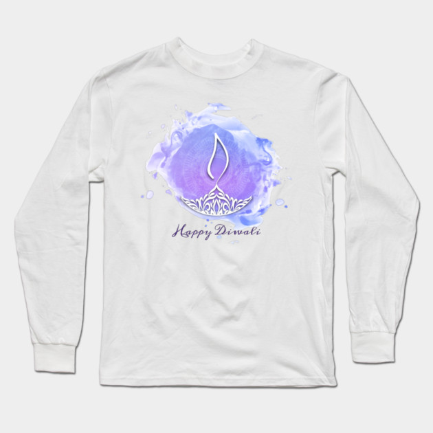 Purple Watercolor Diwali Deepa Long Sleeve T-Shirt by HolidayBug